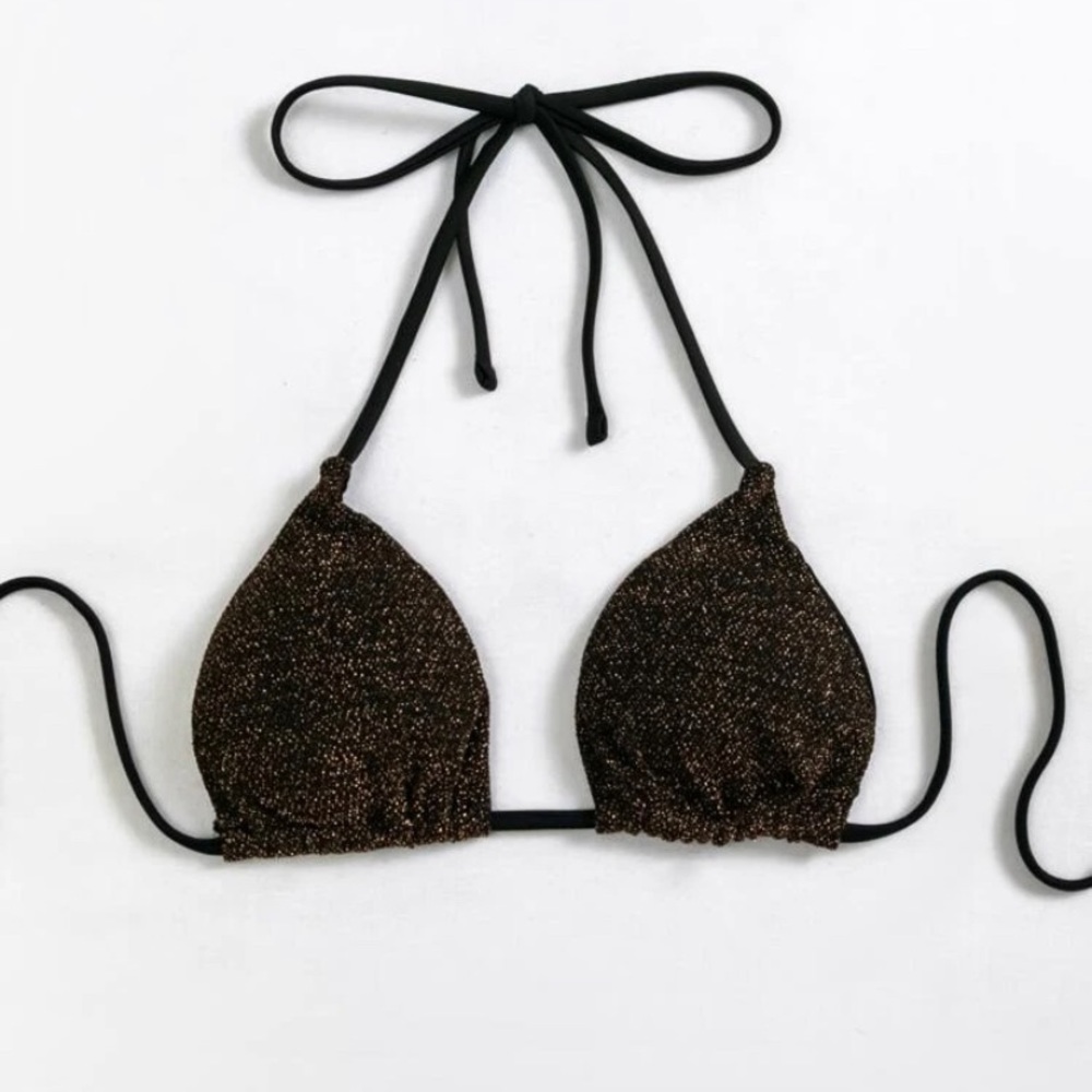 SHEIN Glitter Triangle Cheeky Bikini w/ Mesh Skirt